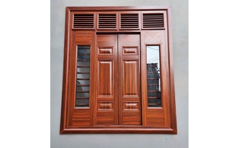 Cửa thép vân gỗ 4 cánh lệch