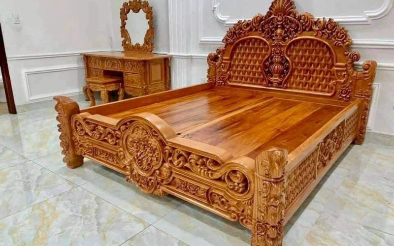 Giường hoàng gia gỗ tự nhiên chạm khắc