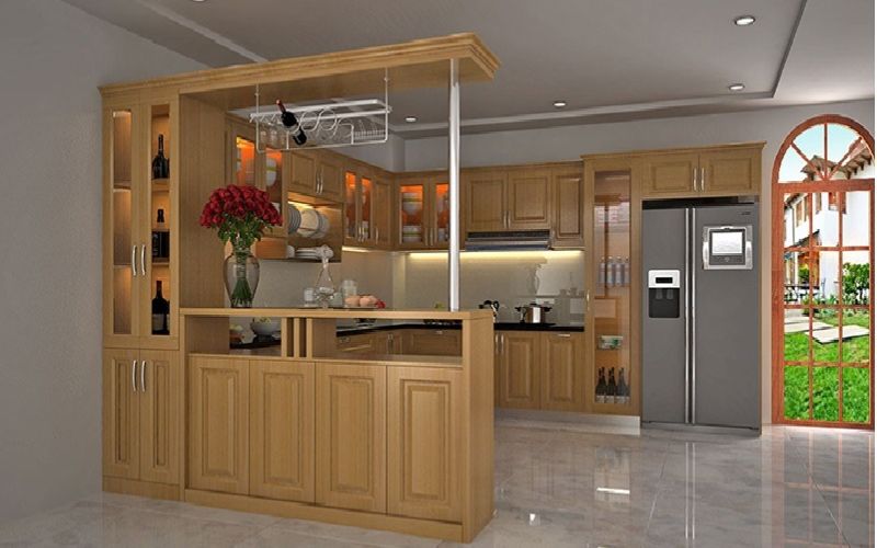 Tủ bếp có quầy bar mini