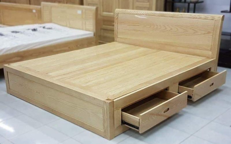 Giường gỗ sồi có hộc kéo đa năng