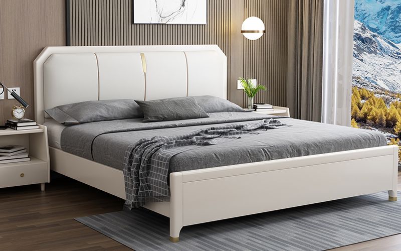 Giường gỗ sồi phối màu trắng thanh lịch