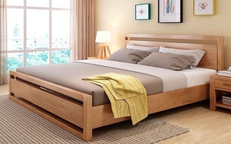 Giường ngủ gỗ sồi kiểu dáng hiện đại tối giản
