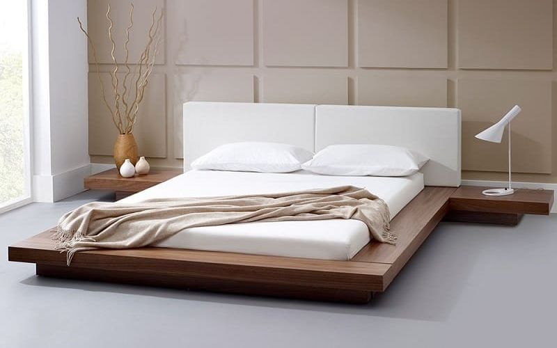 Mẫu giường ngủ gỗ sồi chân thấp kiểu Nhật