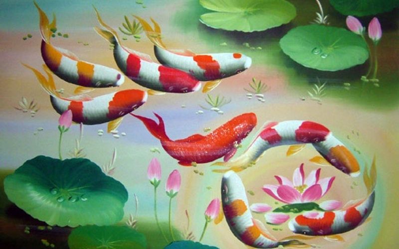 tranh cá chép treo phòng bếp